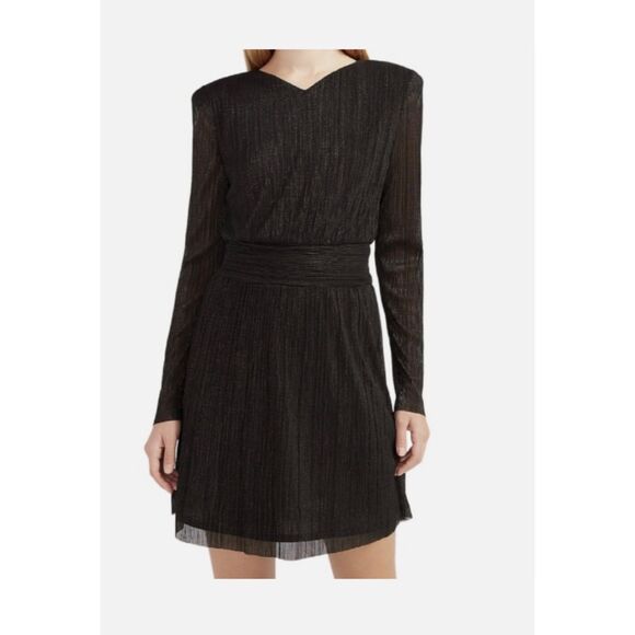 Express Black Party Dress w/ Gold Shimmer & Sheer Sleeves | Size Medium ✨ - Picture 2 of 7